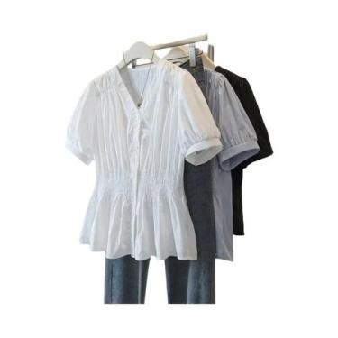 Imagem de Camisa Blusa Feminina plus Size 200 Libras Com Cintura Elástica, Decot