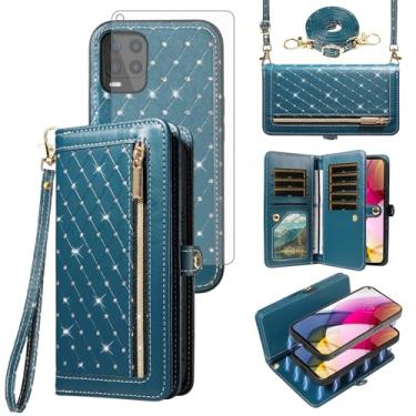 Imagem de Asuwish Capa de telefone para Moto G Stylus 5G 2021 carteira com zíper destacável capa magnética protetora de tela alça transversal Bling Flip suporte para cartão de crédito Motorola GStylus G5