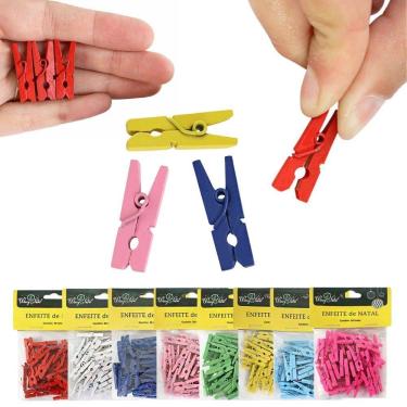 Imagem de Kit 90 Mini Pregador De Madeira Colorida Para Fotos Artes