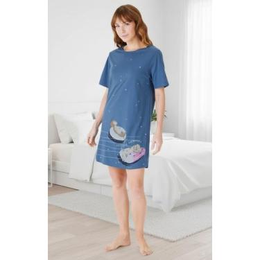 Imagem de Camisola Camisetão Algodão Várias Estampas P Ao Xgg Malwee, Azul médio