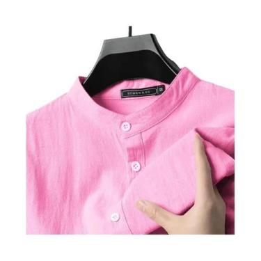 Imagem de Camisa Havaiana Masculina De Linho E Algodão Leve De Manga Longa Henle