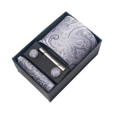 Imagem de Conjunto De Abotoaduras E Gravata Borboleta Marrom Paisley 8 Cm Com Le