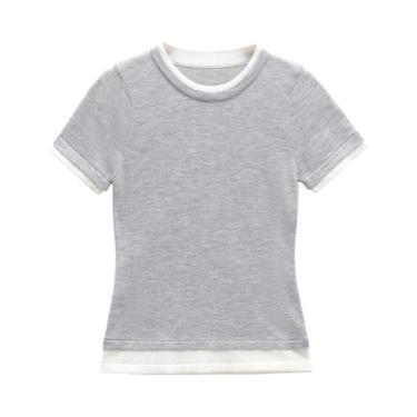 Imagem de Camiseta Feminina De Verão, Manga Curta, Casual, Gola Redonda, Cor Sól