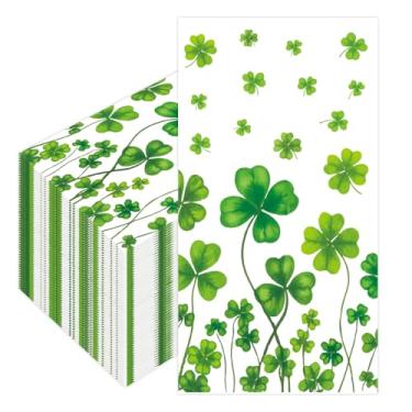 Imagem de Guardanapos de Dia de São Patrício, 50 peças de guardanapos de papel descartáveis de trevo para convidados, toalhas de mão de trevo verde irlandês de 2 camadas, guardanapo de coquetel decorativo para