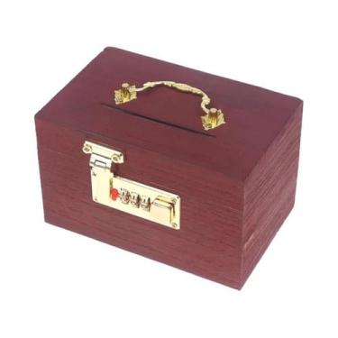 Imagem de Cofrinho Retrô De Madeira Para Crianças Com Senha, Organizador De Dinh