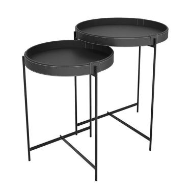 Imagem de Conjunto Mesas De Laterais Sala Décor 560 E 470 Pés De Metal Preto Preto