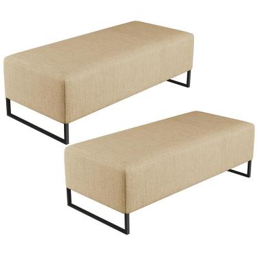 Imagem de Kit 02 Puffs Bali Base Ferro 120x50 Cm Linho Bege Escuro