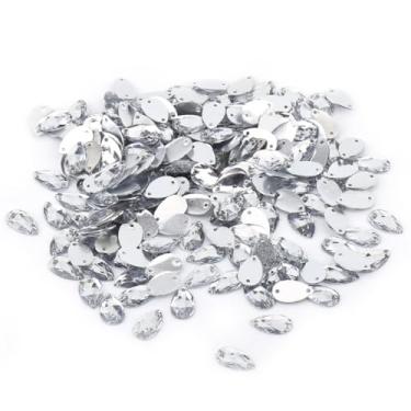 Imagem de Strass de resina em forma de gota com furos duplos – enfeites de costura para roupas, bolsas e artesanato DIY, decorações planas brilhantes (branco)