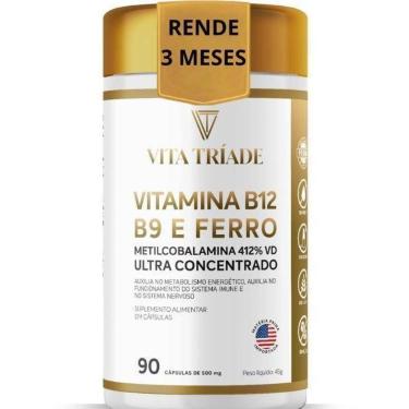 Imagem de Vitamina B12 Metilcobalamina 412 Ácido Fólico Ferro 90 Cáps Rende 3 meses-Unissex