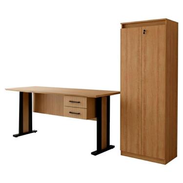 Imagem de Mesa de Escritorio 2 Gavetas Armario Multiuso 2 Portas Com Chave Tecno Mobili