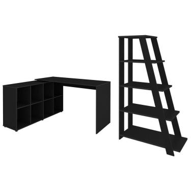 Imagem de Mesa Escrivaninha Em L Eron E Estante Livreiro Stela A06 Preto - Mpozenato