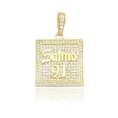 Imagem de Pingente de Ouro 18k Medalha Salmo 91 Cravejado Banhado a Ouro - Tropi