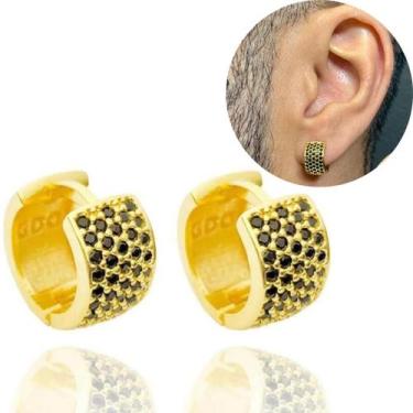 Imagem de Brinco Argola De Ouro 24k Masculino Argola Cravejada com Brilhantes Ba