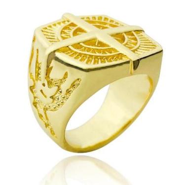Imagem de Anel Masculino De Bússola Viking Banhado a Ouro 24k Dedeira Personaliz