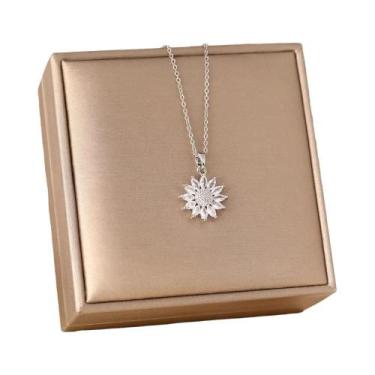 Imagem de Colar Feminino Dourado Com Pingente Girassol De Zircônia Cúbica Em Lig