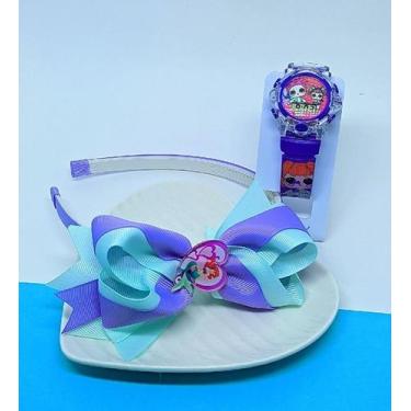 Imagem de Kit Relógio Infantil Menina Digital Pisca Luz Led Toca Musica Princesa