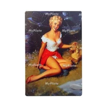 Imagem de Placa Decorativa Vintage De Metal Com Pin-up Girl Para Man Cave, Bar, 