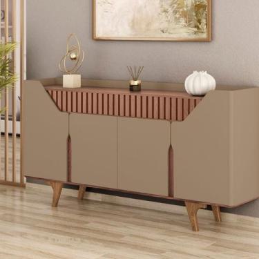 Imagem de Aparador Buffet Portas em Mdf Ripado Real Pés de Madeira Maciça Danúbi