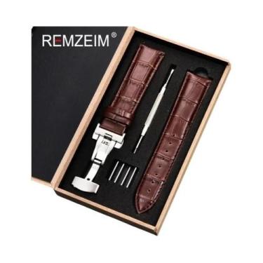 Imagem de Pulseira De Couro Para Relógio, 18mm-24mm, Fecho Borboleta De Aço Inox