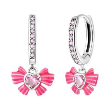 Imagem de Brincos De Argola Em Prata 925 Com Zircônia Em Formato De Coração E La