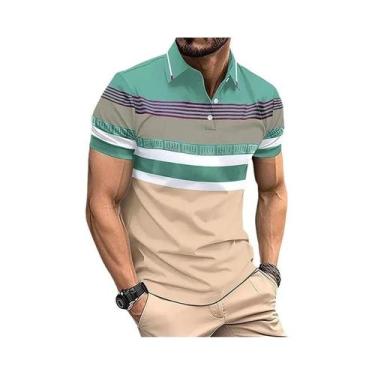 Imagem de Camisa Polo Masculina Oversized Listrada Com Estampa 3D Colorida Casua