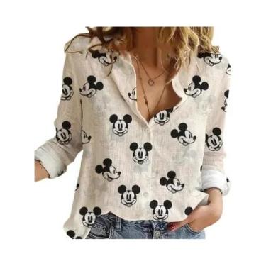 Imagem de Camisa Feminina De Verão Com Botões E Manga Comprida Disney Minnie Mic
