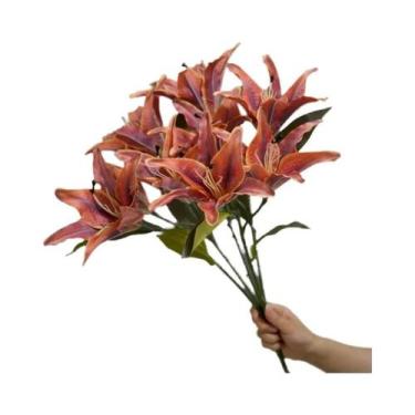 Imagem de Pintura a Óleo Retrô Com 9 Flores De Lírio Artificiais, Decoração Luxu