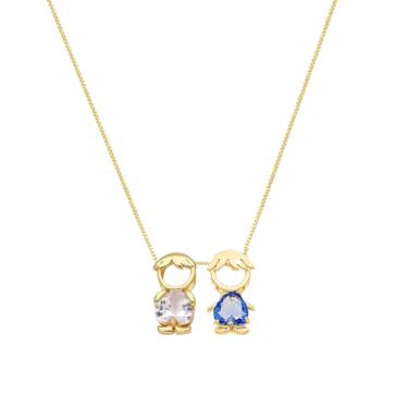 Imagem de Colar mãe e filhos dois meninos cristal banhado em ouro 18k