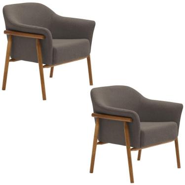 Imagem de Kit 02 Poltronas Luna Base Madeira Bouclé Marrom - Nexta Casa