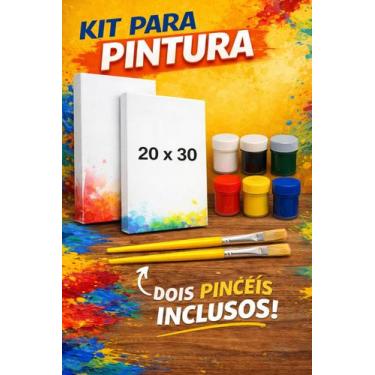 Imagem de Kit Tela de Pintura 20x30 Com 6 Tintas E Pincel Brinde - Real Seda
