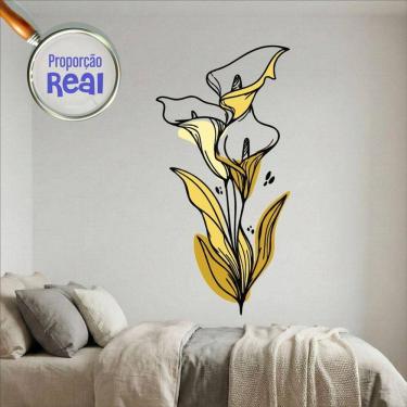 Imagem de Adesivo Floral Boho Amarelo Estilo Nórdico 75x150 Minimalista Mod.04
