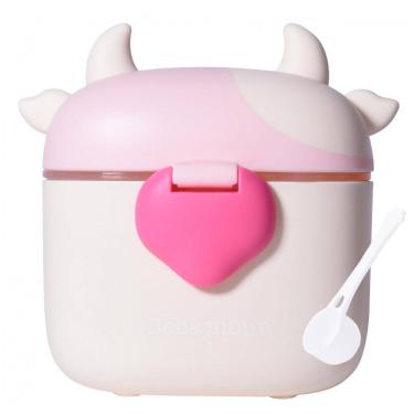 Imagem de Dispenser de Fórmula Bebamour Vaquinha Rosa Clara 3 Compartimentos com Colher 450ml