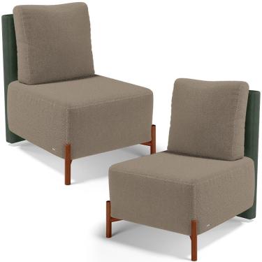 Imagem de Kit 02 Poltronas Decorativas Hungria L02 Corino Fibra Siliconada Verde Bege Lyam Decor