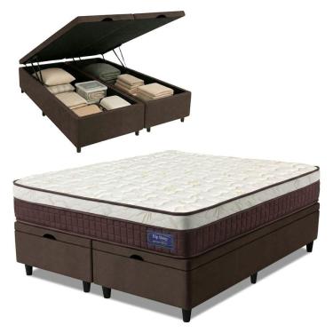 Imagem de Cama Box Baú Colchão Queen Molas Superlastic Euro Pillow Start 158x198x65cm Apolo Bege / Marrom