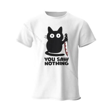 Imagem de Camiseta Feminina De Algodão Com Estampa De Gato Engraçado, Gola Redon