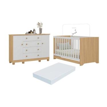 Imagem de Berço Americano 3 em 1 com Colchão Incluso e Cômoda 2 Portas 4 Gavetas