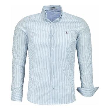Imagem de Camisa Listrada Social Masculina Manga Longa Amil Slim 1821, Azul, 3