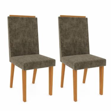 Imagem de Conjunto de 2 Cadeiras Bella 100% MDF Freijó/Tecido Capuccino Indekes