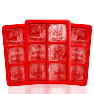Imagem de Kit 3 Formas De Gelo Silicone Yab Vermelho Cubo Grande Para Whisky Dri