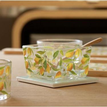 Imagem de Kit Petisqueira Vidro + Suporte de Cerâmica + Colher Bambu Limão Sicil