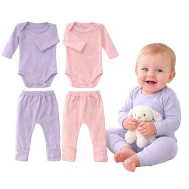 Imagem de Kit C/ 2 Conjuntos Bebês Body + Mijão Canelado Pé Reversível