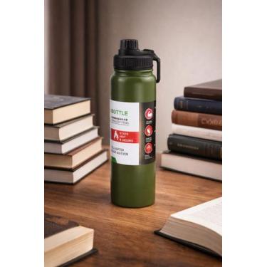 Imagem de Garrafa Térmica Inox 600ml Tampa Alça Dedo Água Gelada Academia Esport