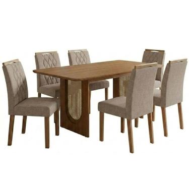 Imagem de Mesa de Jantar Valentina MDF Com 6 Cadeiras Estofadas Linho MOLCI