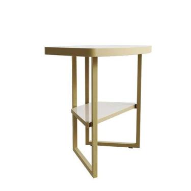 Imagem de Mesa Lateral Pequena Pés de Ferro 40cm Lile Lukaliam Off White/Dourado
