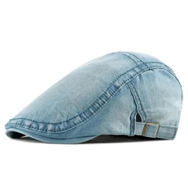 Imagem de Boina Jeans Ajustável Unissex Boné Casual Chapéu Jornaleiro Cor:Azul C