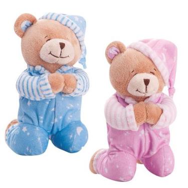Imagem de Kit 02 Ursinhos de Pelúcia Que Reza Oração Azul e Rosa 25cm Anjinho da