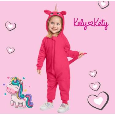 Imagem de Macacão Infantil Feminino Moletom Peluciado/Pelo Unicórnio Kely&Kety -