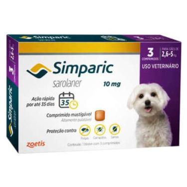 Imagem de Antipulgas e Carrapatos Simparic Para Cães de 2,6 a 5Kg 10mg Com 3 Com