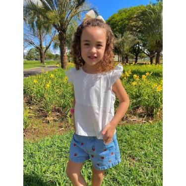 Imagem de Short infantil jeans com desenho de morangos - Baixinho kids, tam04