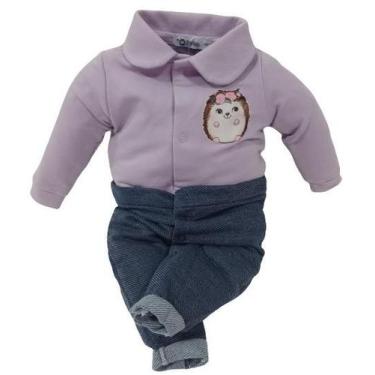 Imagem de Macacão Longo Bebê Menina Luxo Zafielo Moletino Inverno 578, Lilás, GG